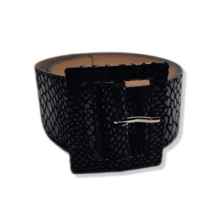Minimalist Black Snake Printed Leather Waist Belt L